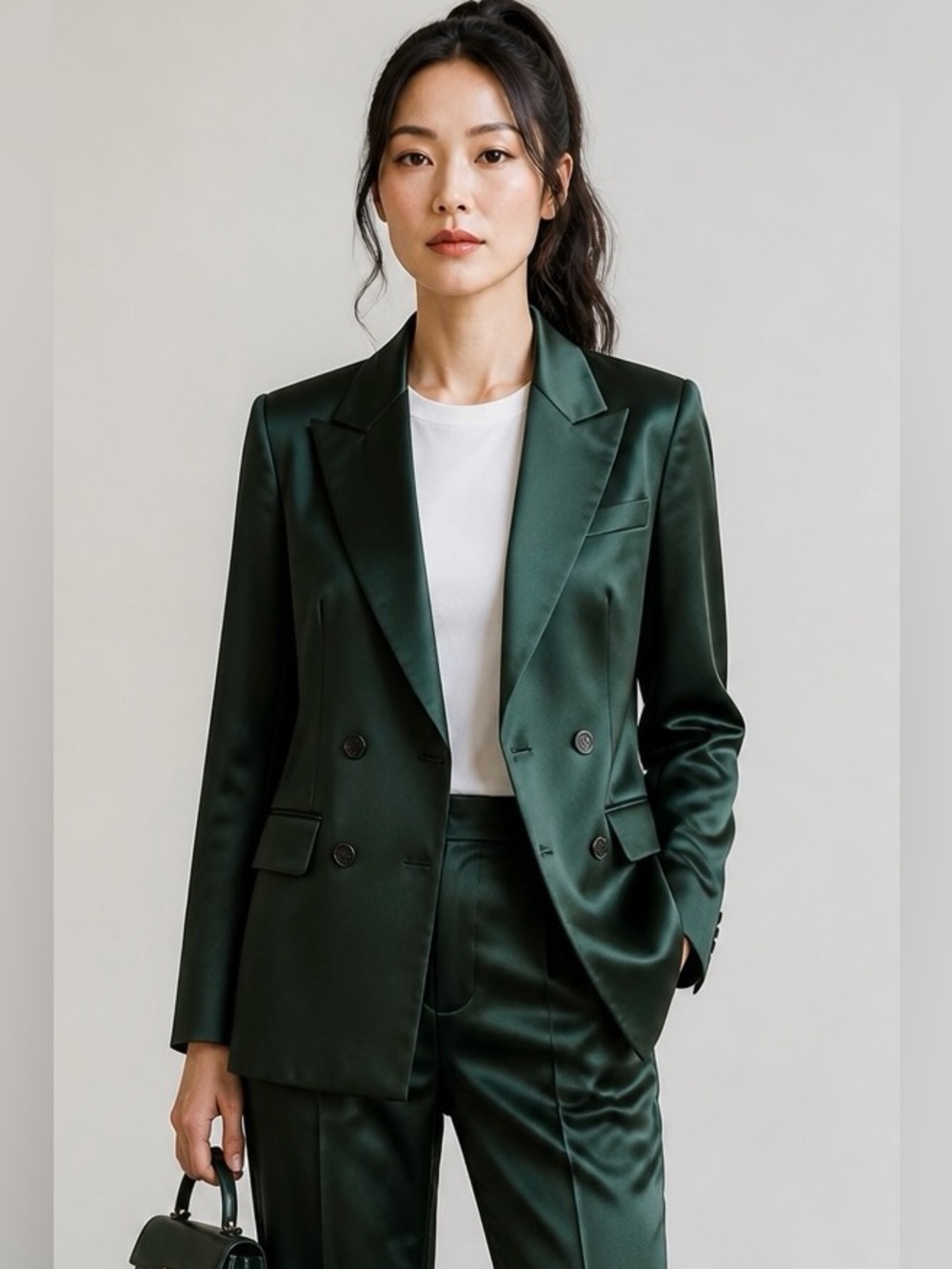 Banana Republic Isa Italian Satin DB Blazer Juniper Green | Size 6